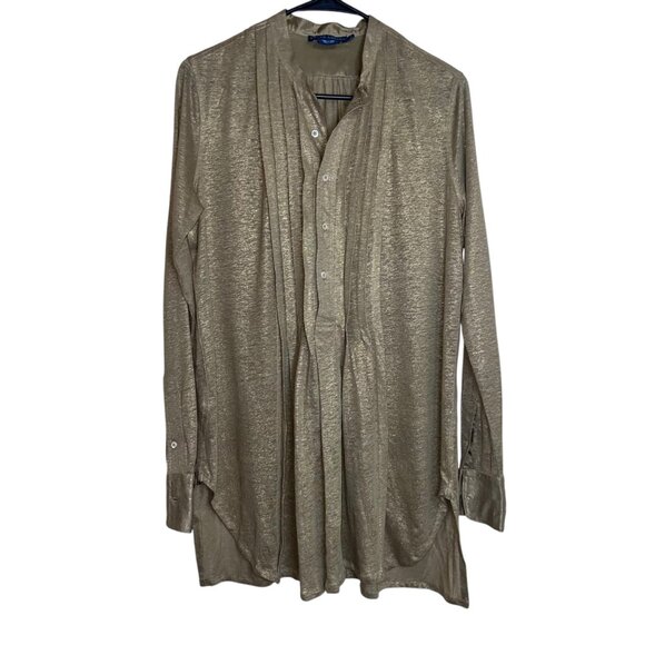 Ralph Lauren 100% Linen Gold Metallic Tunic Top Lightweight Boho Henley Sz Small - Picture 6 of 10